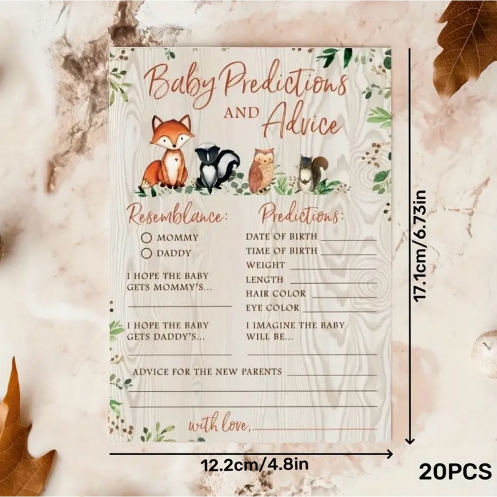Baby Predictions and Advice Cards - Woodland Theme